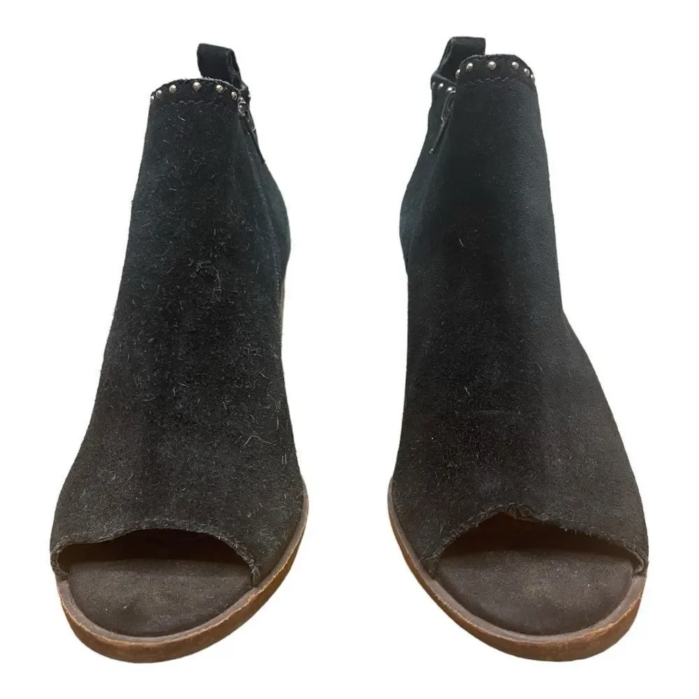 Lucky Brand Shoes Lotisha Booties 7.5 Black Peep Toe Block Heel Studded Leather